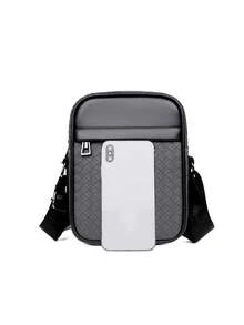Men's Shoulder Bag, Crossbody Bag, Casual , Large Capacity, Square Texture Small Bag - Grey - View 4