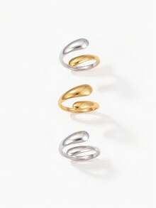 Vandermere 1pc 18K Gold Plated Stainless Steel Adjustable Open Ring, Teardrop Colorblock Design, Elegant Jewelry Gift, Bohemian Style - Water Drop - View 1