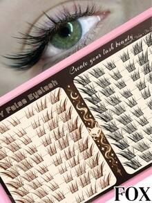 Queenice Brown & Black DIY Individual Eyelash Clusters, Fox Eye False Lashes, Wispy Spiky Manga Style Cluster Lashes, Mixed Length Fluffy Volume Lash Fans, Lightweight Reusable Eyelash Extensions For Daily Makeup, Party And Beauty Looks - D - View 1