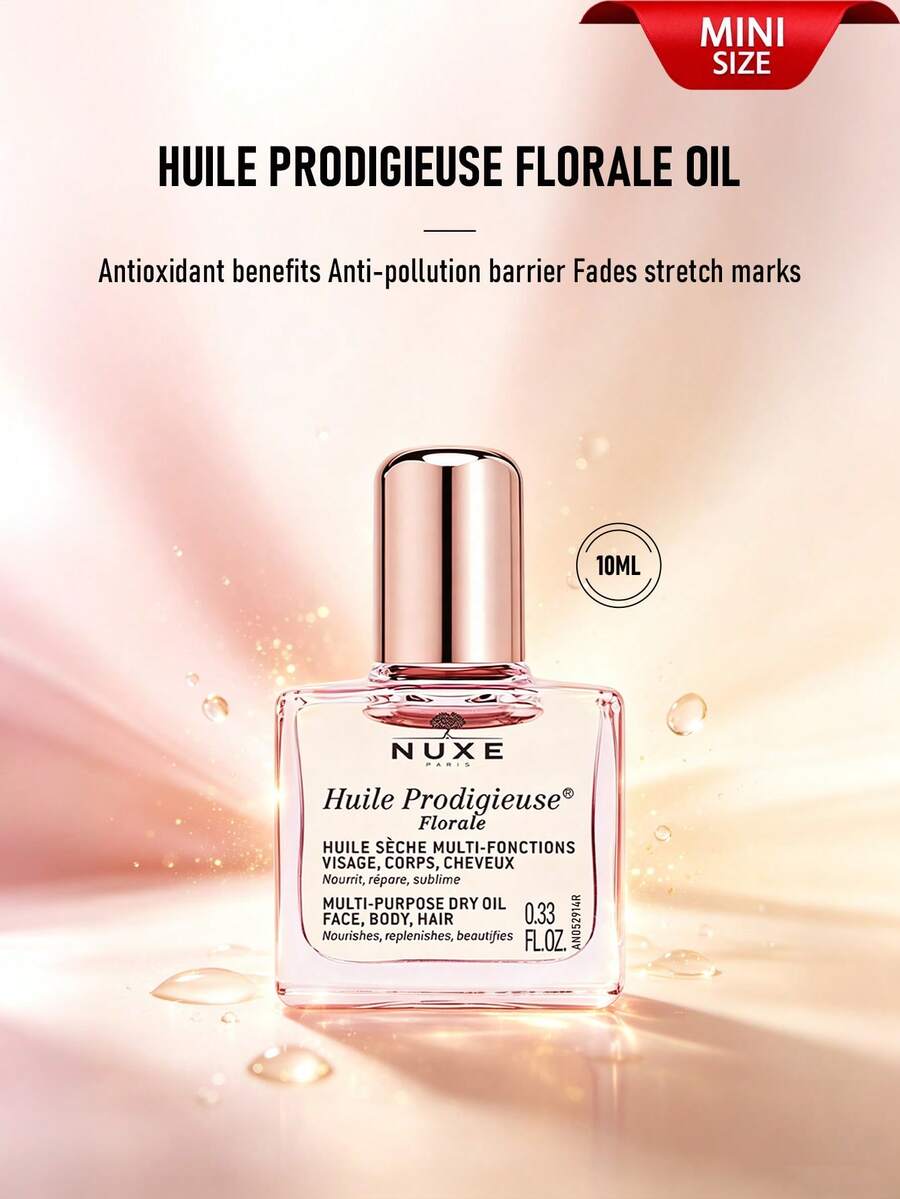 Nuxe 纽茜花漾奇迹润肤油 10毫升/0.33盎司 | 多用途干性肌肤面部、身体及头发护理油 | 焕发光彩，轻盈保湿 | 滋养、修护并改善肌肤和秀发 | 蕴含7种珍稀植物油，深层补水，提升活力 - Florale - 10ml(Travel Size) - 查看 1
