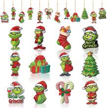 The Grinch 36pc Cross-Border The New Christmas Party Wooden Flat Gift Hanging Ornaments Christmas Tree Decor - Multiple Styles - View 7