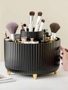 1pc 360° Rotating Makeup Brush Holder, Large Capacity Plastic Cosmetic Storage Organizer, Multi-Compartment Desktop Storage Bin, Bedroom Bathroom Vanity Decor, Holiday Gift - Multicolor - View 14