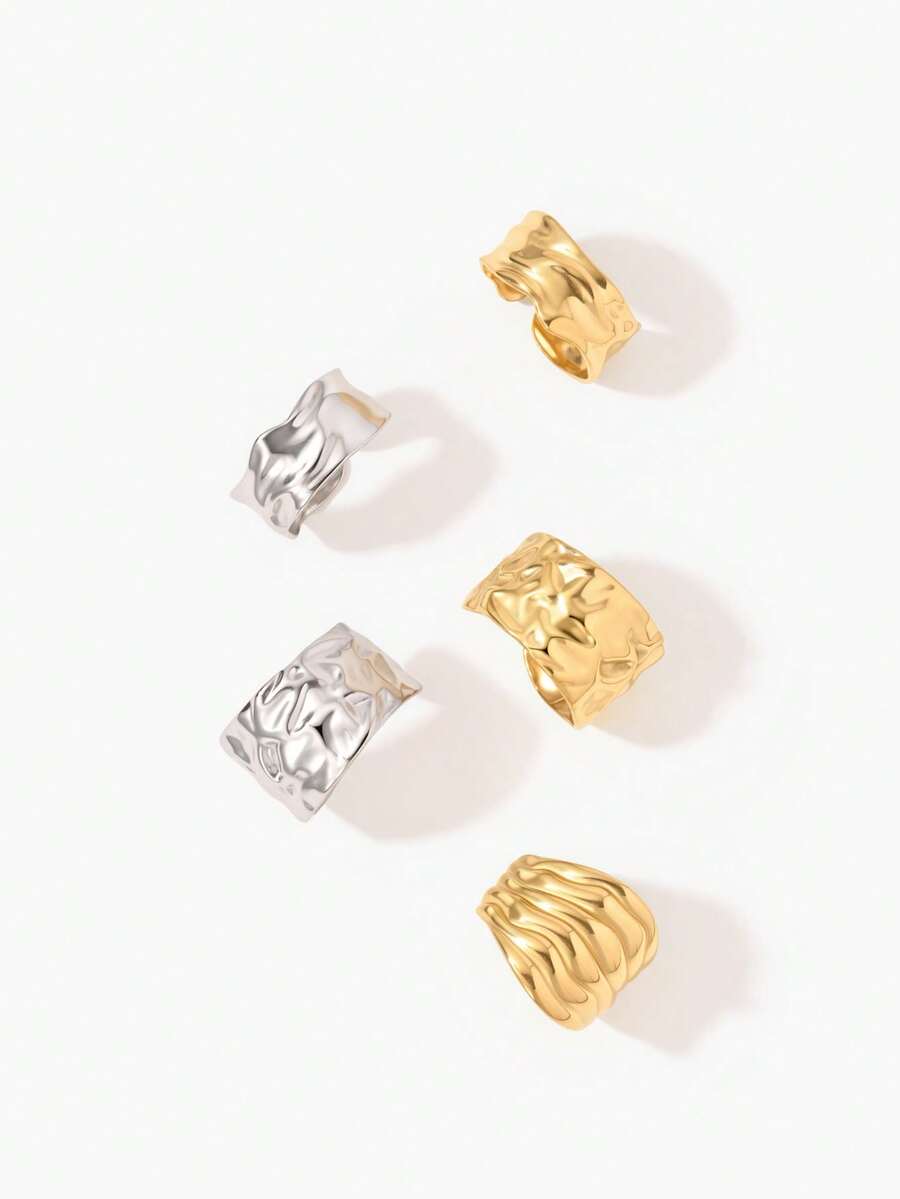 Vandermere Vintage Pleated Wide Stainless Steel Open Rings - Ring - View 1