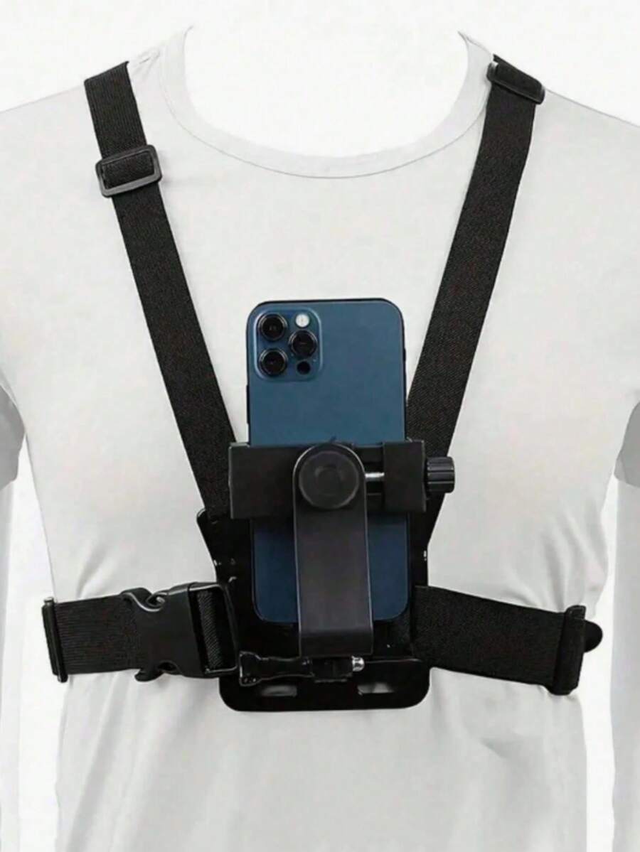 Outdoor Sports Camera Chest Strap, Universal Adjustable Chest Support, POV Perspective Chest Mount, Phone Live Streaming Chest Support, Body Fixing Device With Backplate, Dual Locking Design And Safety Buckle. Suitable For Cycling, Kayaking, Running, Video Live Streaming, Extreme Sports Camera Mounting, First-Person Perspective Cycling Shooting Accessory, Easy Installation, Perfect Gift For Cycling Photography Enthusiasts, Extreme Sports Phone Mount - Black - View 1