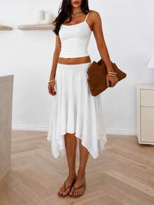 Spring/Autumn Women's Skirt, French Elegant White Lace Patchwork Elastic Asymmetrical Skirt, All-Match Versatile Bow Design Loose Skirt - White - View 4