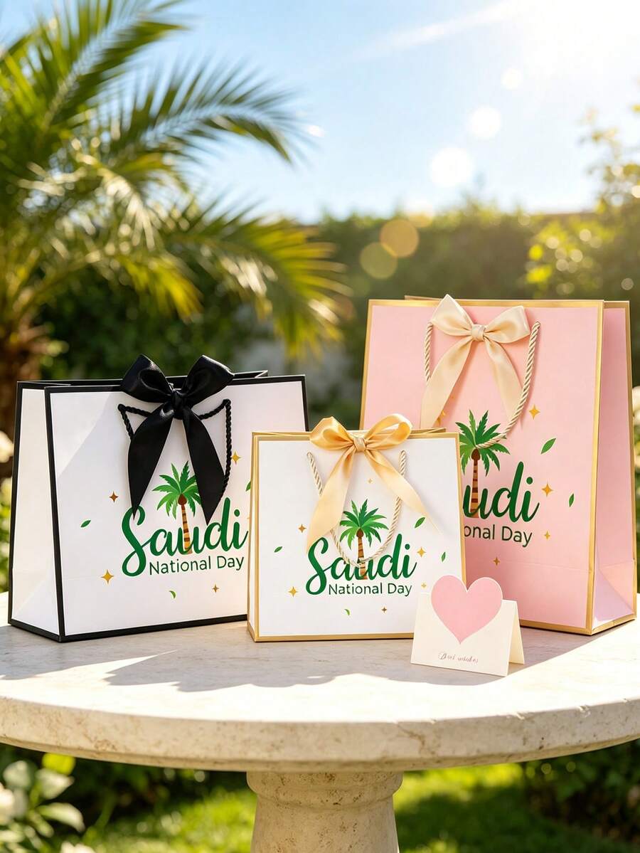 Saudi National Day Gift Box, Gift Handbag With Palm Tree And Arabic Pattern, Gift Packaging Bag, Suitable For Arabic Celebration Packaging, Gift Box, Suitable For Ramadan Wedding Party Decoration, Paper Companion Gift Box - Multicolor - View 1