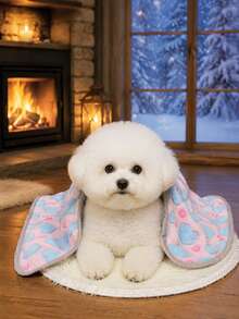 Coral Fleece Autumn/Winter Pet Blanket, Pink And Blue Heart Pattern, Thickened, All-Season Warm, Machine Washable, Dog Accessories, Cat Supplies, Not Suitable For Large Dogs - Multicolor - View 1