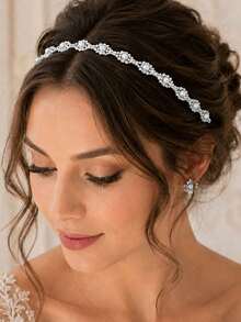 1pc Pearl Rhinestone Headband For Women, Bridal Wedding Headpiece With Crystal And Faux Pearl Detail, Elegant Elastic Hairband For Bride Party Prom - Multicolor - View 6