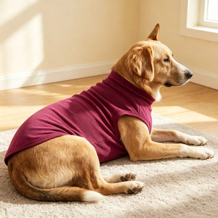 1 Buah Rompi Tanpa Lengan Leher Tinggi untuk Anjing Besar, Kemeja Anjing Rajut Lembut dan Elastis, Pakaian Hewan Peliharaan Dasar yang Hangat untuk Anjing Sedang hingga Besar, Pakaian Rumahan Sehari-hari - Burgundy - View 1
