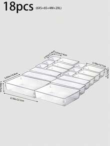 1/7pcs/11pcs/18pcs Transparent Drawer Storage Boxes Multi-Specification Free Combination, Cosmetics Jewelry Stationery Miscellaneous Items Classification And Organization, PET Odorless Non-Slip Divider Box Home Desktop Drawer Organizer Multi-Purpose, Used For Brushes, Jewelry, Lipstick, Different Compartments To Place Cosmetics, Small Tools, Very Suitable For Vanity, Office Drawer - Clear - View 9