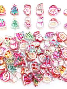5pcs Acrylic Colorful Oil Drip Christmas Cartoon Bell Snowman Beads DIY Phone Chain Backpack Decoration Accessories Material - Multi-color Plated Christmas Beads - View 4