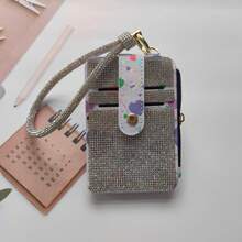 1pc Rhinestone Wristband Keychain Bracelet Wallet, Fashionable Floral Print PU Leather Card Holder, Compact And Lightweight. Detachable Wristband Design For Convenient Carrying And Storage. They All Showcase Unique Design And Fashion Charm, Adding Personalized And Convenience To Your Daily Life - Multicolor - View 11