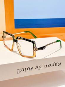 1PC Unisex Square Contrast Color Elegant Metal Decor Plain Lens Glasses Frame, Y2K Retro Street Style, Daily Wear, Vacation - Clear - View 14