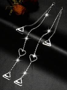 1 Pair New Women's Heart-Shaped Rhinestone Butterfly Adjustable Anti-Slip Cold Shoulder Bra Straps, Spaghetti Strap Bra Straps, Rhinestone Bra Straps, Invisible - Multicolor - View 3