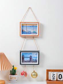 1pc Hanging Photo Frame With Bottom Hooks, Wall Mount Picture Frame For Photo Display, Multi‑Hook Design For Hanging Ornaments Shell Pinecone, Home Wall Decor For Bedroom Living Room Gallery Wall, Gift For Housewarming - Multicolor - View 3