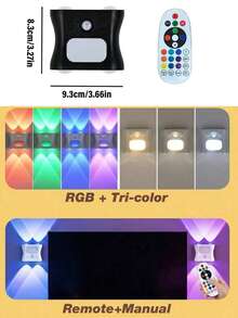 1套(2件裝)：1個遙控器+1個智能壁燈，16色智能感應RGB壁燈小夜燈，磁吸安裝，遙控操作，USB充電，適用於臥室、客廳、遊戲室及節日派對照明 - 四頭貓眼 - 查看 12