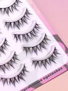 5 Pairs Soft Wispy Natural False Eyelashes, Invisible Clear‑Band Full‑Strip Fake Lashes, Gentle Light‑Weight Reusable Eye Lashes, Perfect For Creating Fresh, Bare‑Eye Natural Beauty Look For All Eye Shapes - Black - View 5