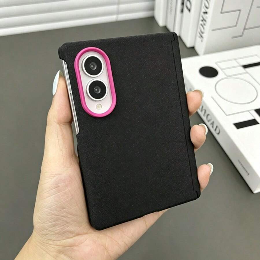 Luxury Matte Anti-Fall Shell With Contrasting Color Lens Frame Design Phone Case Compatible With Samsung ZFold 8 Wide Back Cover - Black Rose Red - View 1