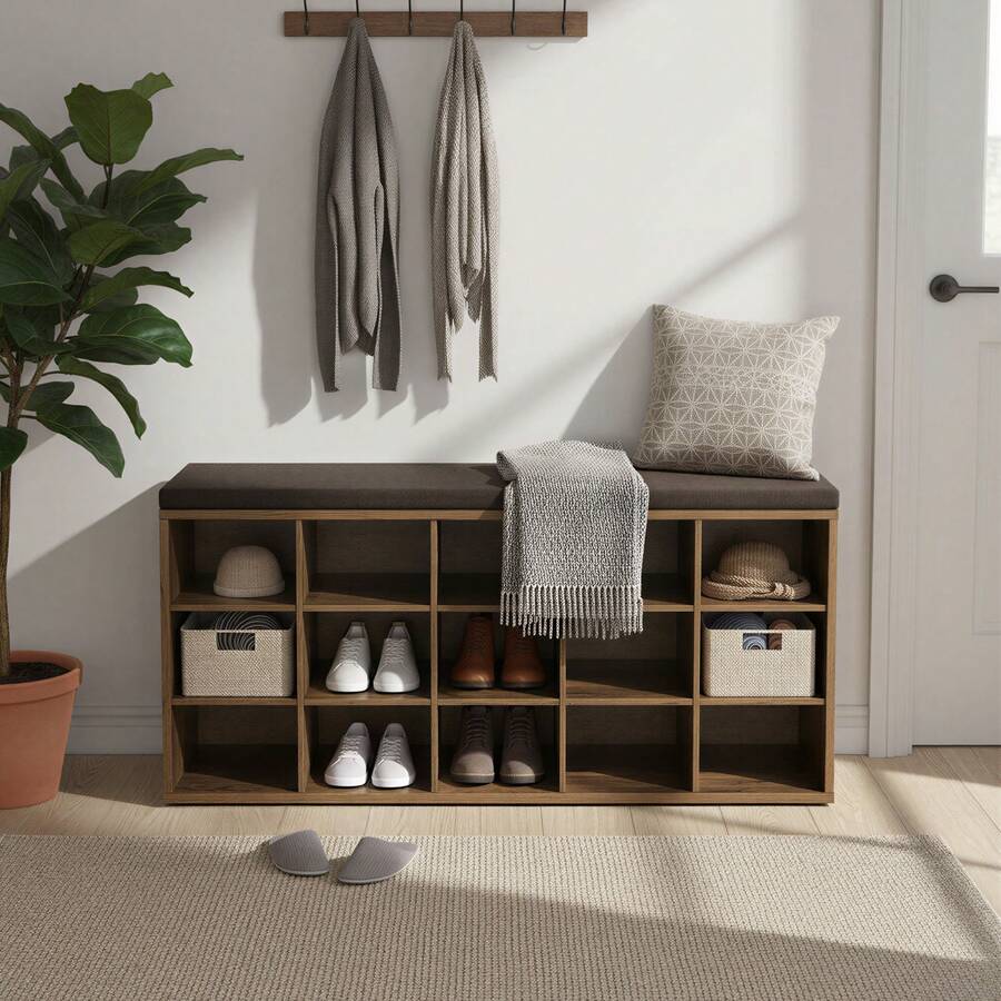 VASAGLE Shoe Changing Stool - Brown - View 1