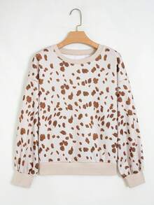 Acelitt Women's Leopard Print Short Knit Crew Neck Long Sleeve Casual Pullover Sweatshirt, Suitable For Spring And Autumn - Multicolor - View 3