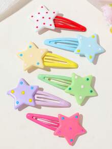 12/6/1pc Girls Multi-Color Bangs Clip BB Hair Clip Five-Pointed Star Hair Accessory Durable Sweet Versatile For Daily Use - Multicolor - View 4