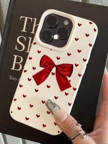 Christmas New Year Atmosphere Beige Lychee Texture Large Window Phone Case Korean Style Gentle Red Heart Bow Shockproof Shell Compatible With IPhone18Pro/18 Pro Max/17/17 Pro/17 Pro Max/16/16 Pro/16 Plus/16 Pro Max/15/15 Pro/15 Plus/14/14 Pro/14 Pro Max/13/13 Pro/13 Pro Max/12/12 Pro/12 Pro Max/11 Back To School Gift Girls Birthday Present Daily Versatile - Beige - View 3