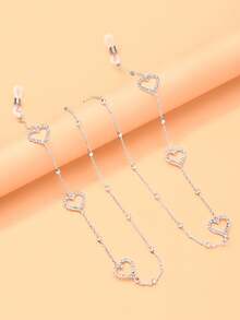 STONEFANS 1pc New Metal Bead Chain Heart Glasses Chain European & American Style Anti-Slip Rhinestone Mask Chain Lanyard - Love - View 7