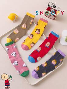 1/5/10 đôi tất nam Snoopy họa tiết hoạt hình cún con kẻ sọc, tất cổ trung, quà tặng Giáng Sinh mùa Thu/Đông - Nhiều màu - Xem 3