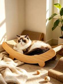 Wooden Cat Bed Curved Pet Lounge Chair All-Season Cat Nest - Upgraded Version - View 1