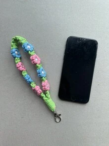 1pc Handmade Woven Daisy Flower Crossbody Handbag With Phone Chain Lanyard Cotton Rope Keychain - Multicolor - View 16