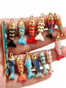 1 buah Liontin Ikan Enamel Gaya Laut Bohemian untuk Pembuatan Perhiasan, Liontin Ikan Warna-warni Stainless Steel untuk Perlengkapan Kalung dan Anting DIY - Liontin ikan - View 5