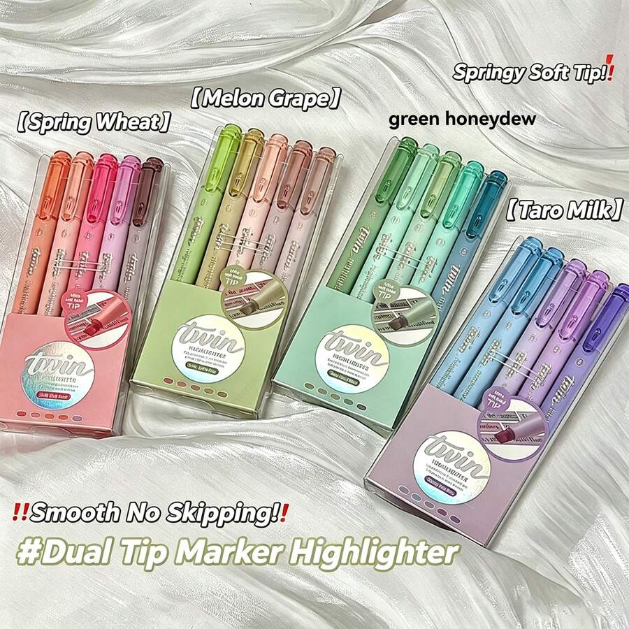 20Pcs/Set Dual Tip Pastel Highlighters Set, Smooth Writing Kawaii Style Stationery For Student School Office Supplies - Sets - View 1
