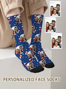 1 Pair Customizable Men's Mid-Calf Socks With Face Pattern, Can Print Any Face On Socks, Personalized Photo Socks, Fun Customized Image Mid-Calf Socks, Suitable For Valentine's Day, Birthday, Gift, Halloween And Other Occasions, Personalized Christmas - Multicolor - View 4