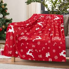 Soft & Comfortable 1pc Christmas Red Deer Snowflake Modern Flannel Blanket - Polyester Nap Blanket - Digital Print Craft, Suitable For Sofa, Bed, Travel, Office Home Decor - Multicolor - View 1