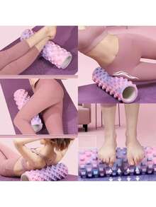 New Professional High-Density Yoga Foam Roller, Single Hollow Floating Point Wolf Tooth Massage Stick, Durable EVA Material Sports Muscle Relaxation Roller, Camouflage Texture Pink-Blue Gradient, Moderate Softness Deep Fascia Relief Tool, Suitable For Home Yoga, Pilates, Stretching Exercises, Muscle Relaxation - A - View 6