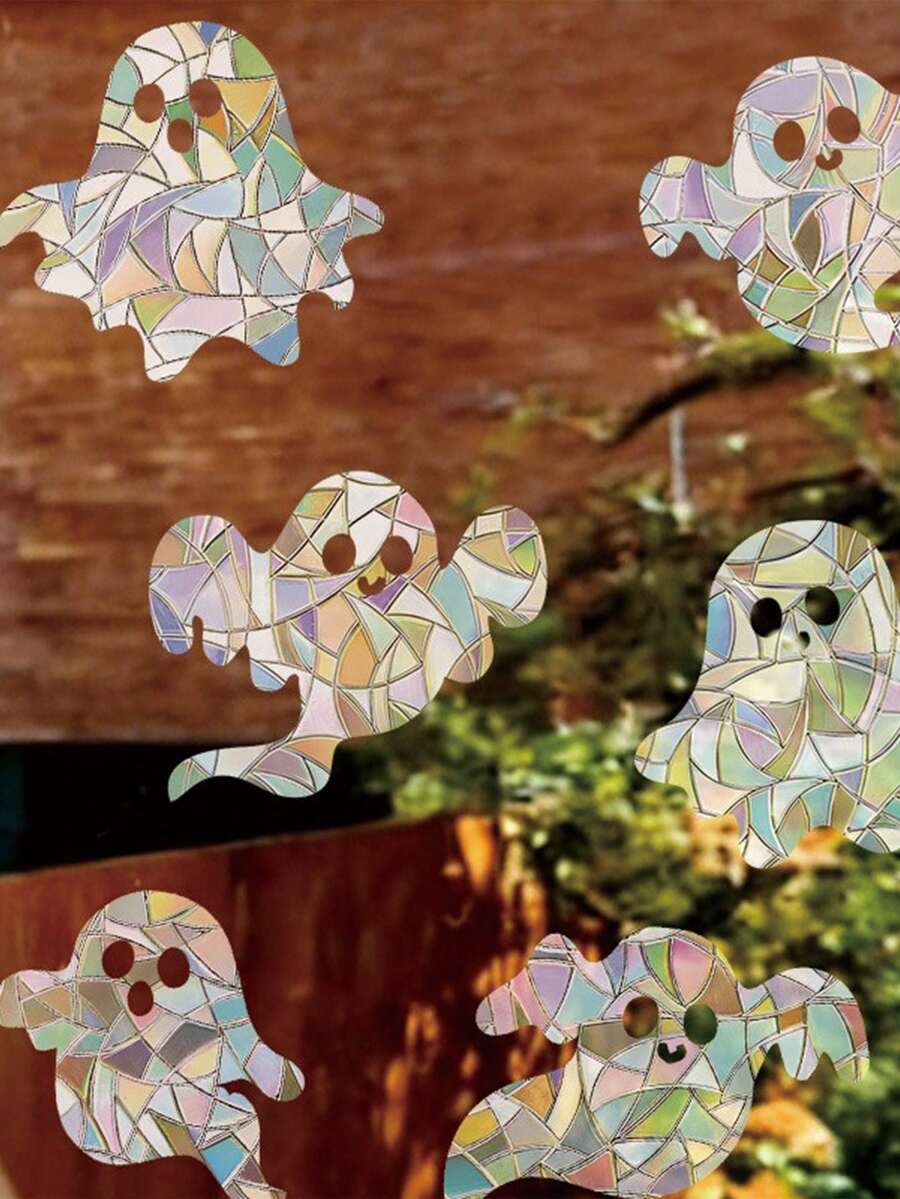 1 Set 6pcs Halloween Colorful Ghost Laser Stickers, Halloween Window Decoration, Holiday Party Decoration Stickers, Halloween Atmosphere Decoration Props, Holiday Party, Autumn Home Decor. Halloween Party Decoration - One Size Fits All - View 1