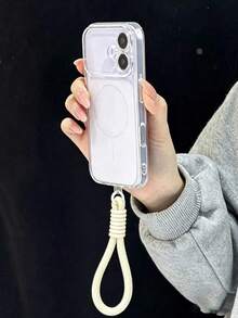1pc Solid Color Fashion Minimalist Fresh Matte Transparent Phone Case With Short Lanyard, Compatible With IPhone 11/12/13/14/15/16/16 Pro Max, Comfortable Soft Protective Phone Shell, Compatible With IPhone 17/17 Pro/17 Pro Max/Air, Design Fashion Phone Case - Multicolor - View 3