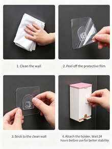 Cute Bow Wall-Mounted Tissue Box, Bathroom Sanitary Napkin Storage Box, Vertical Striped Textured Shell, No-Drill Adhesive Wall Installation. Smooth Dispensing Opening, Can Hold Face Towels, Tissues, Flip-Top Design For Easy Refill. White And Pink Contrast Color Girly Style, Suitable For Bathroom Vanity, Frees Up Countertop Space, Practical Home Storage For Face Towels And Tissues. - Multicolor - View 8