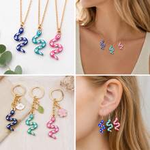 5/10psc Stainless Steel Enamel Snake Charms Multicolor Printed Serpent Animal Pendants For DIY Bracelet Necklace Earring Jewelry Making Findings - Multicolor - View 7