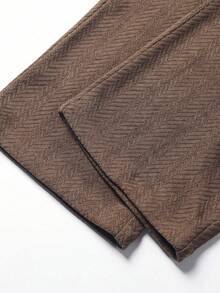 Jacquard Autumn Old Money Style Herringbone Textured Straight Leg Wide Leg Pants, Comfortable Versatile Drapey Loose Casual Trousers - Mocha Brown - View 7