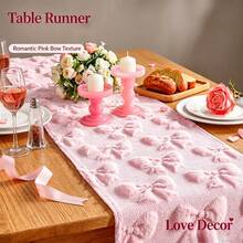 1pc Bowknot Rectangular Tablecloth Table Runner, Simple Cute 3D Soft Bowknot Pattern Decorative Table Runner For Dining Table, Living Room, Coffee Table, Quilted Table Runner Table Mat, Holiday Party Decoration - Pink - View 7
