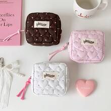 1pc Women's Coin Purse - Polka Dot Heart Mini Square Coin Purse, Korean Style Makeup Bag, Sanitary Napkin Storage Bag, Multiple Colors Available, Portable Cosmetic Storage Bag, Slot Compartment Design Suitable For Travel, Vacation, Home Use, Perfect Gift - Multicolor - View 7