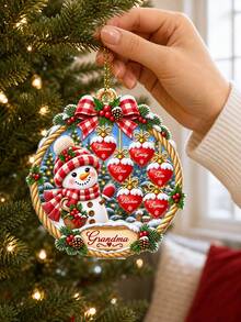 1pc Personalized Custom Text Snowman Christmas Ornament, Custom Family Names Pendant, Christmas Gift, Wreath Style Family Keepsake Decoration, Christmas Holiday Gift For Grandma Family, Xmas Tree Home Party Decor - Multicolor - View 4