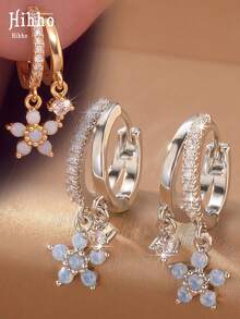 Hihho 2 piezas/Set Pendientes de estilo suave y atmósfera premium para mujer, adecuados para uso diario, citas y fiestas - flor - Ver 3