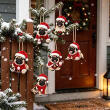 10 buah Ornamen Gantung Tali Rami Natal Anjing Pug 2D - Dekorasi Pohon Natal Berbentuk Hewan Peliharaan Kreatif, Dekorasi Liburan untuk Pohon Natal / Jendela / Perapian / Pagar / Dinding - Satu-Ukuran - View 2