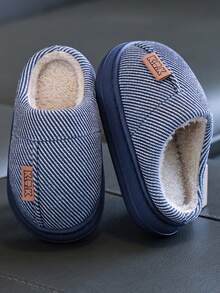 Kids Boys Girls Indoor Bedroom Fuzzy Slippers Autumn Winter Simple Elegant - Navy Blue - View 1