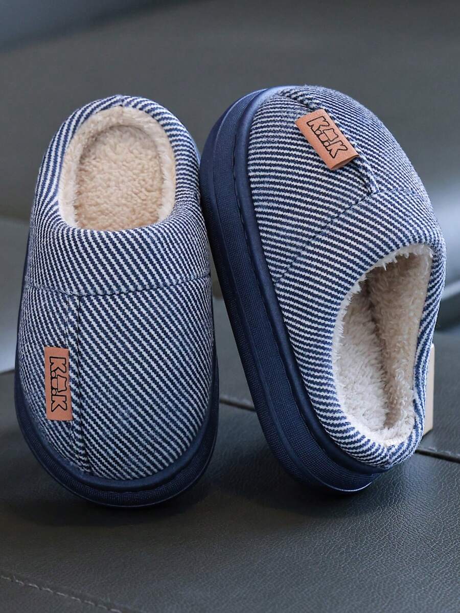 Kids Boys Girls Indoor Bedroom Fuzzy Slippers Autumn Winter Simple Elegant - Navy Blue - View 1