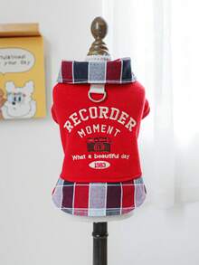 1pc Pet Clothes Dog Cat Cute Pet Apparel Autumn/Winter Lapel Patchwork Design Camera 2 In 1 Sweatshirt - Red - View 2