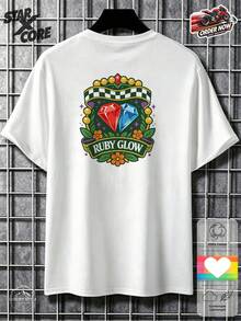 Ruby Glow Gemstone Crystal Luxury Graphic Vibrant Summer Fitted Cotton Short Sleeve Tee, Men Streetwear Casual Daily Wear - White - View 2