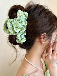 4pcs/1pc Vintage Small Plaid Ruffle Wide Hair Clips, Soft Fabric Non-Slip Hair Claws, Fashionable Women & Girls Daily Casual Hair Accessories - Multicolor - View 7